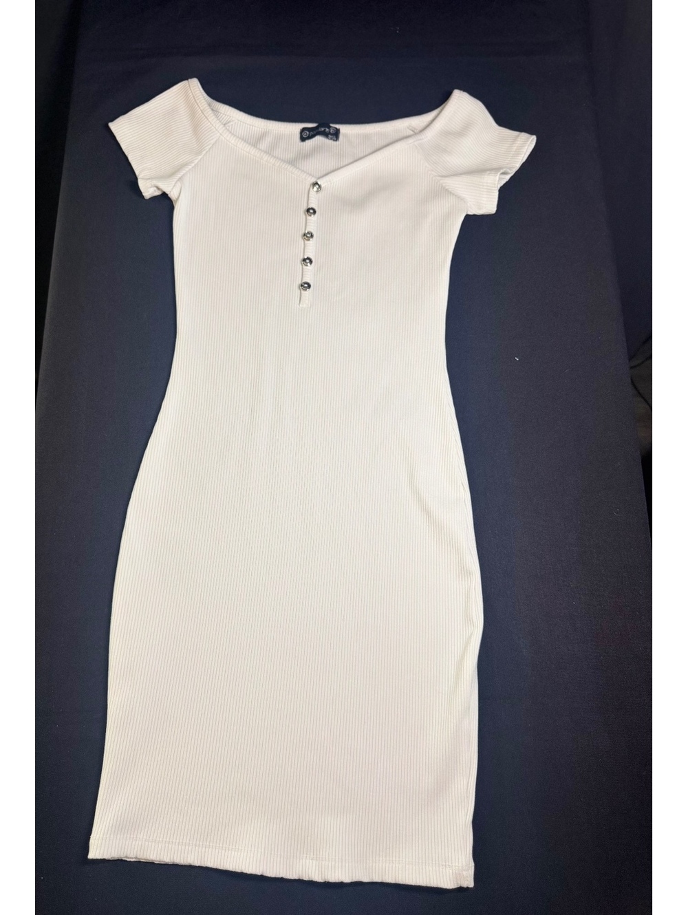 Popular 21 White Ribbed Button Front Bodycon Dress Medium